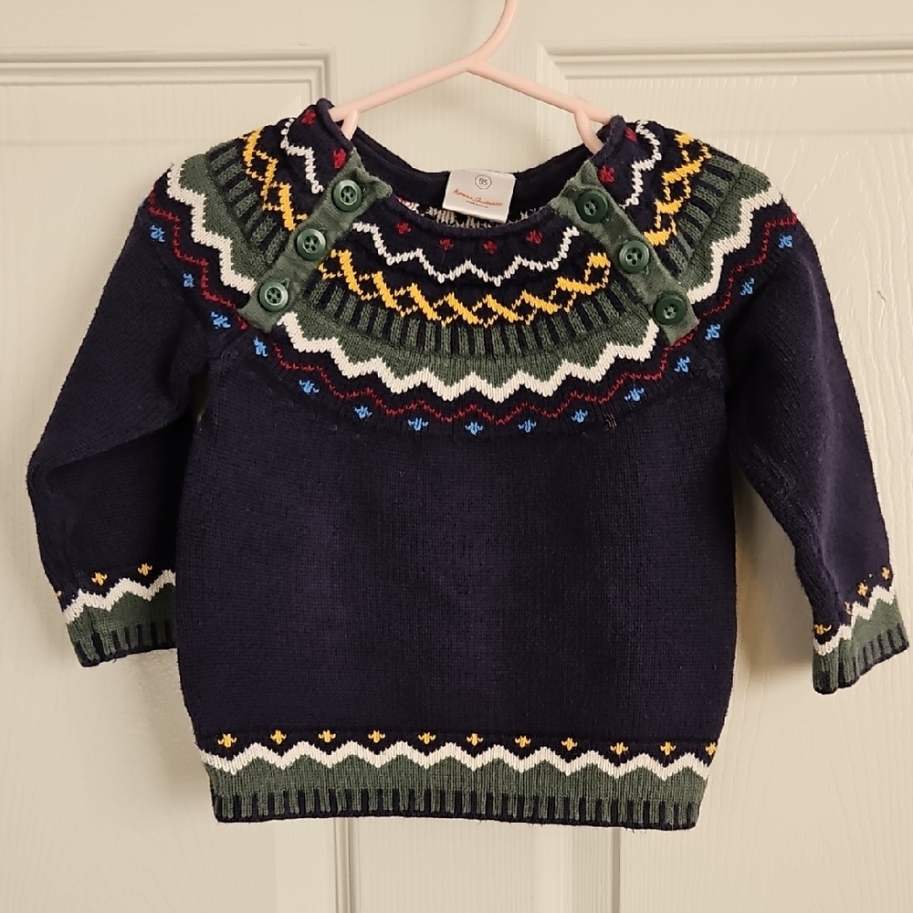Hanna Andersson Boy's Winter Navy Sweater Button Size 2T 85cm Christmas Holiday